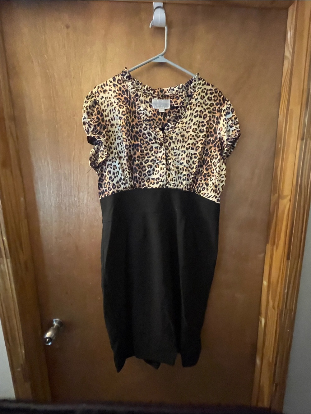 Leopard Print and Black Midi Dress